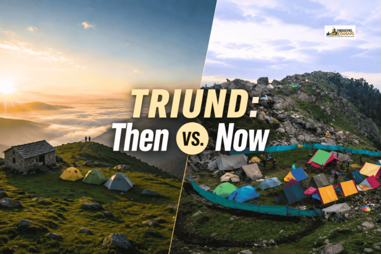 Triund overtourism then vs now comparison thumbnail by Trekking Cougars